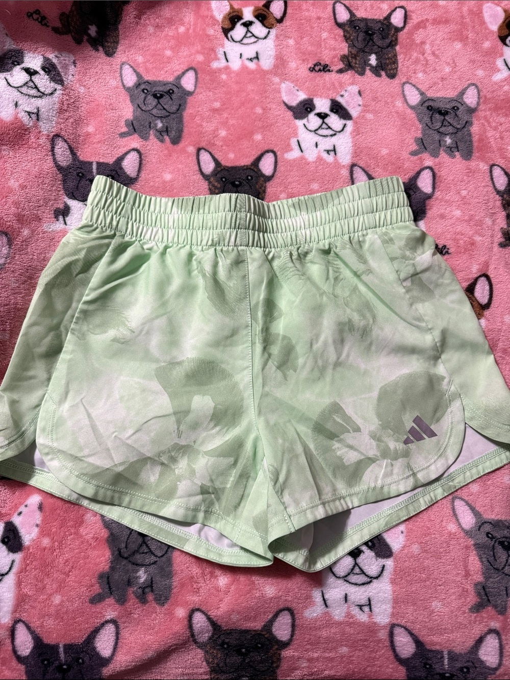 adidas Light Green Floral Print Athletic Shorts